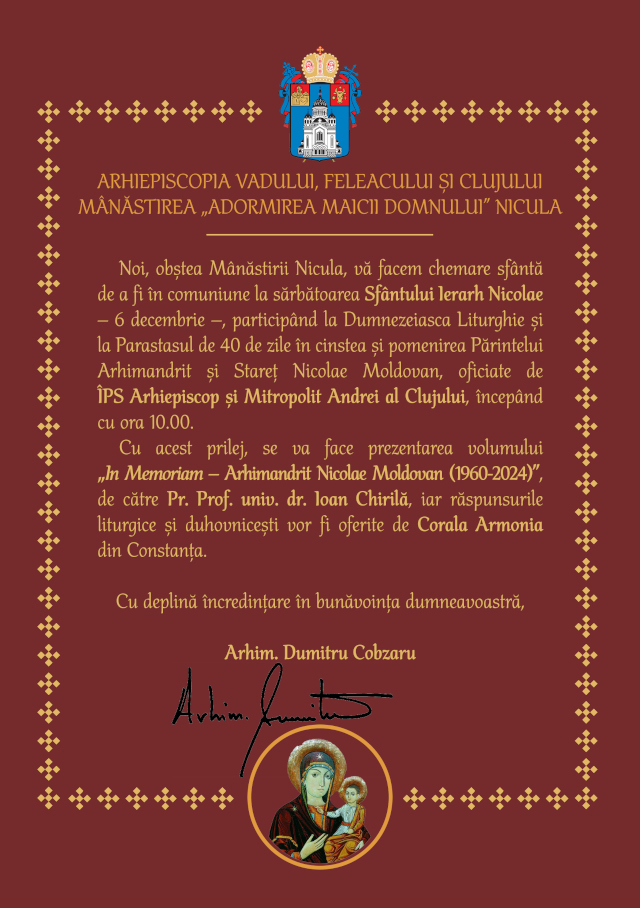 anunt in memoriam Arhim. Nicolae Moldovan
